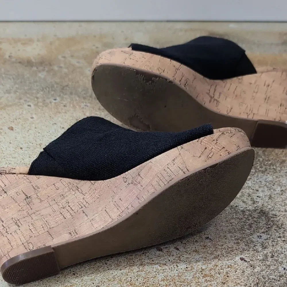 Abound Black Canvas Cork Wedge Mule Sandals